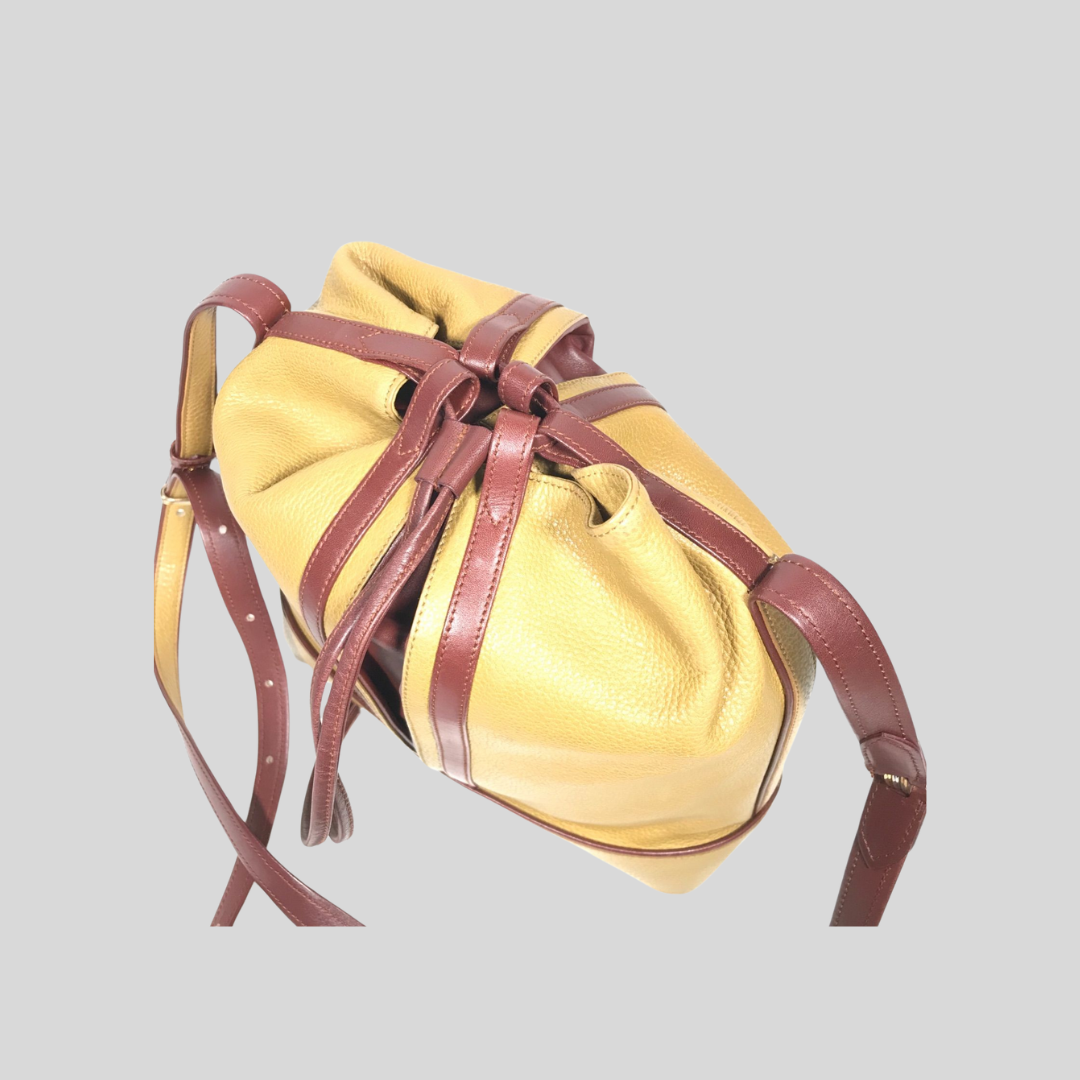 Authentic Pre-loved Cartier Must Line Trinity Drawstring Shoulder Bag - Unique Yellow & Bordeaux Leather! 5