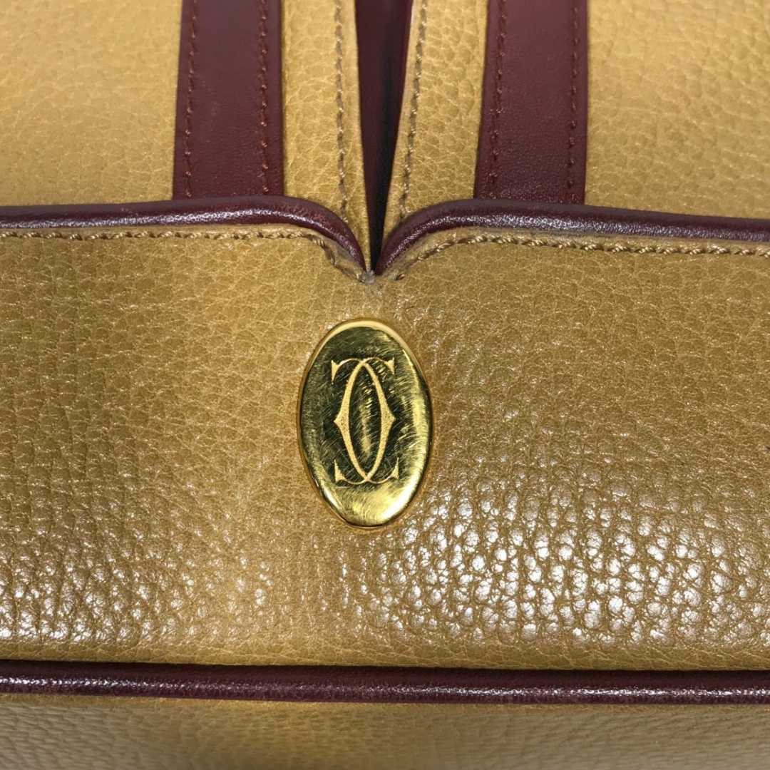 Authentic Pre-loved Cartier Must Line Trinity Drawstring Shoulder Bag - Unique Yellow & Bordeaux Leather! 5