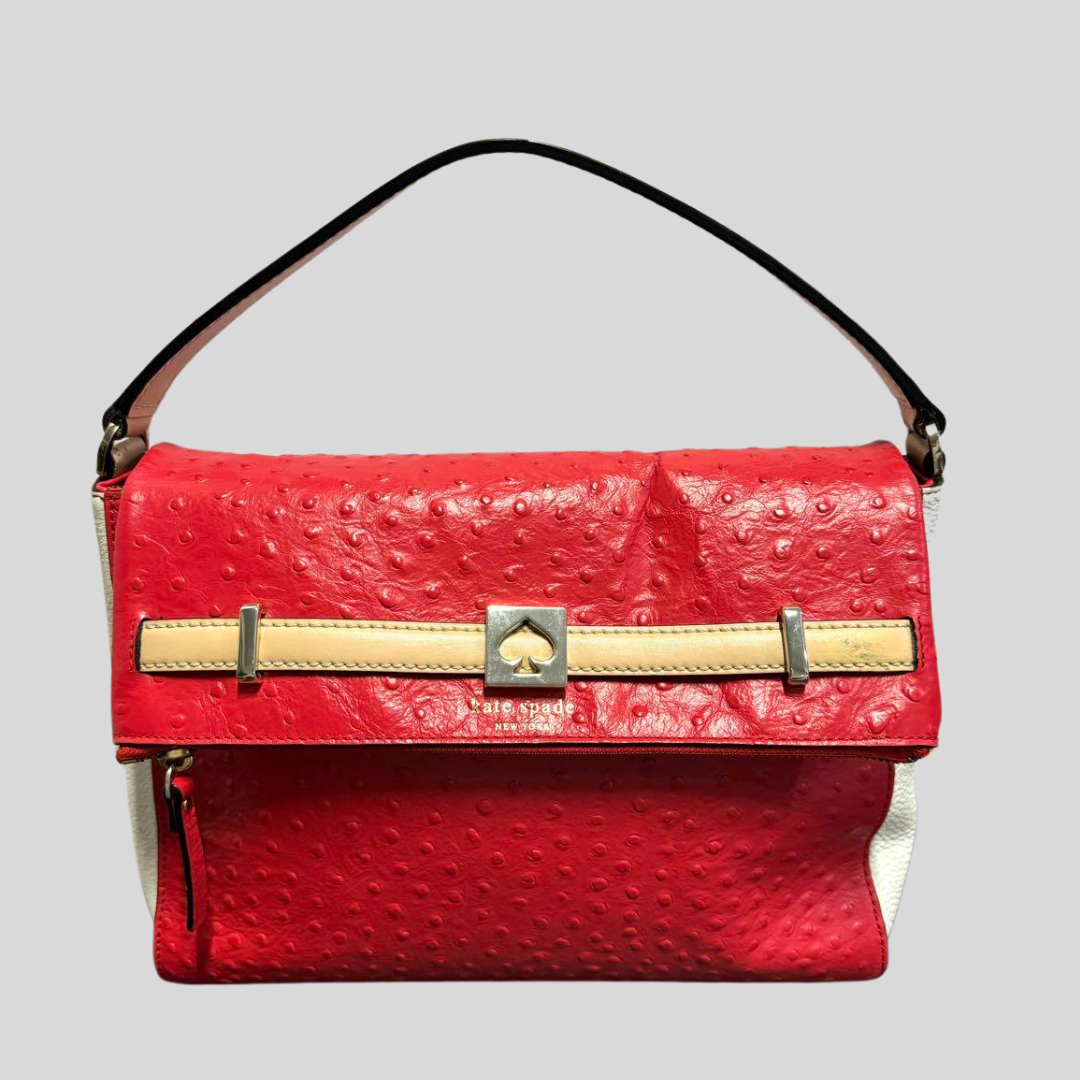 Charming Pre-loved Kate Spade 2-Way Bag - Red & White Bicolor Leather - Spacious & Stylish! 67
