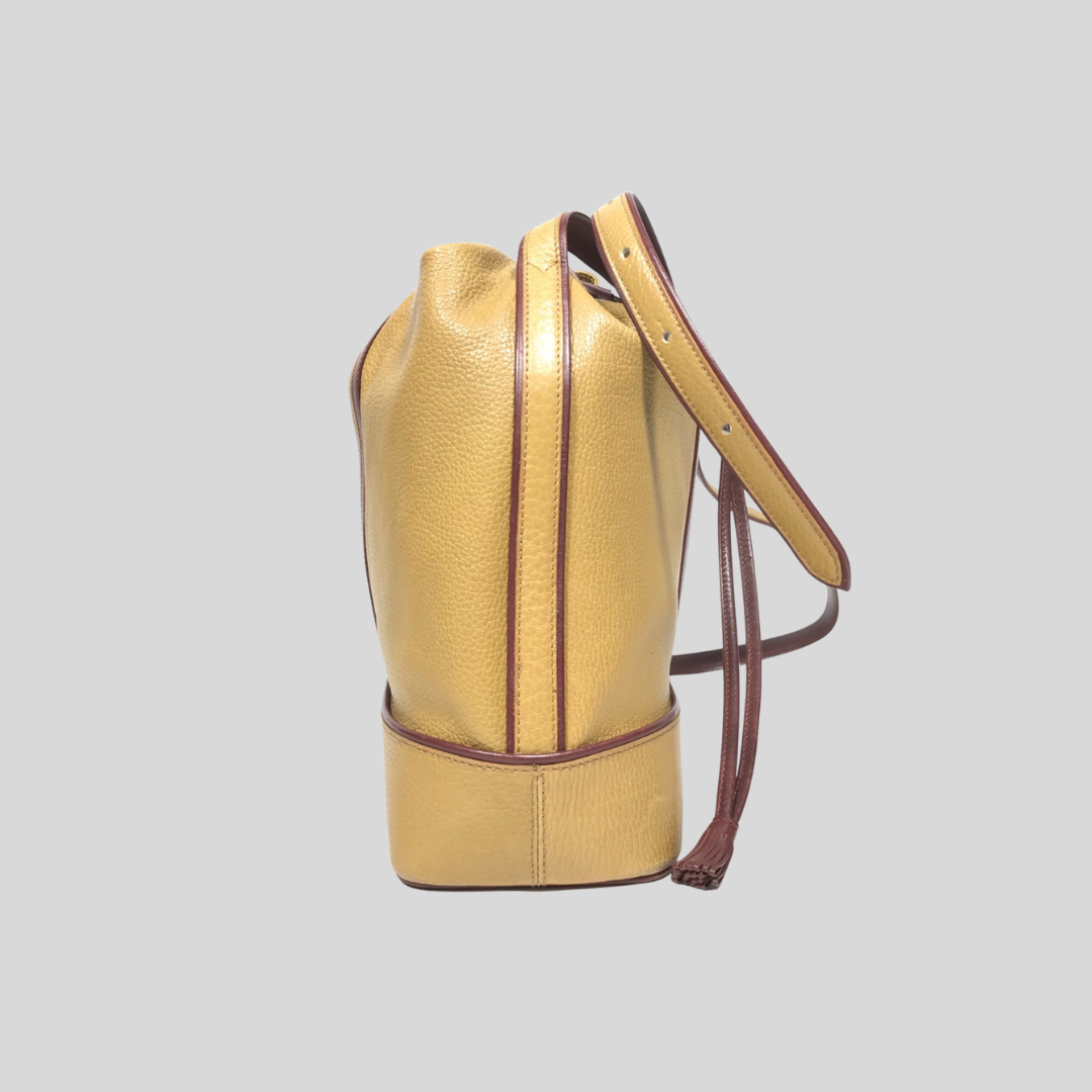 Authentic Pre-loved Cartier Must Line Trinity Drawstring Shoulder Bag - Unique Yellow & Bordeaux Leather! 5