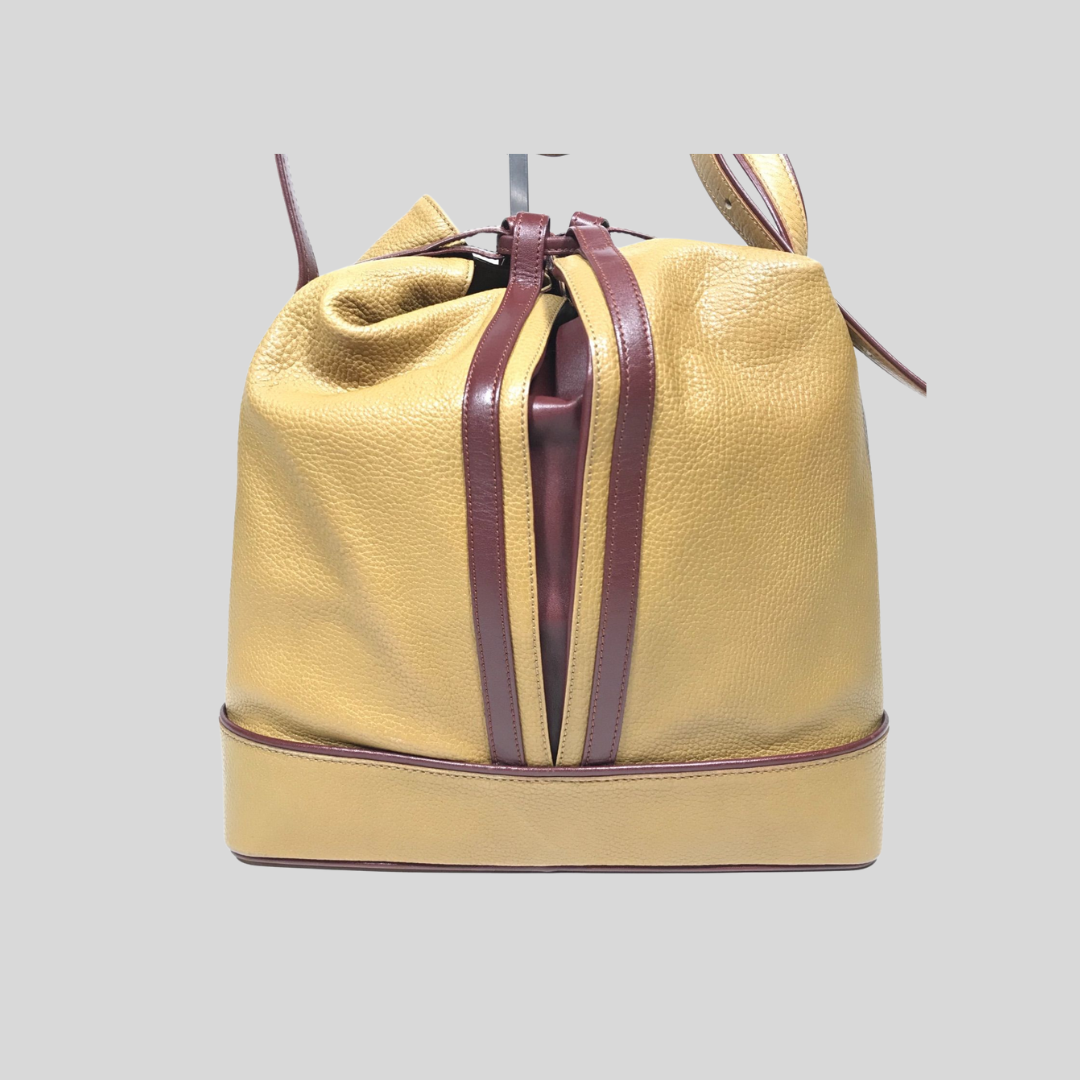 Authentic Pre-loved Cartier Must Line Trinity Drawstring Shoulder Bag - Unique Yellow & Bordeaux Leather! 5