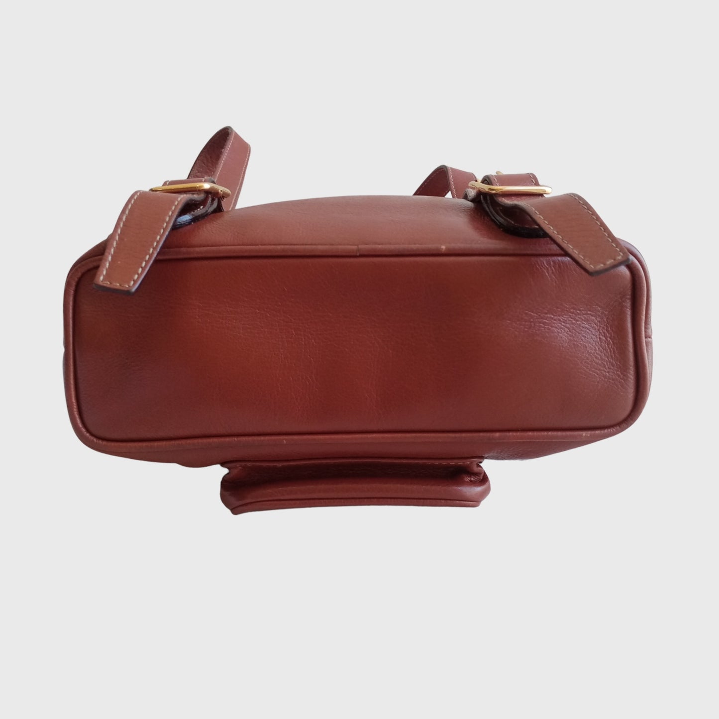 1990s Bamboo Single Pocket Brown Leather Backpack