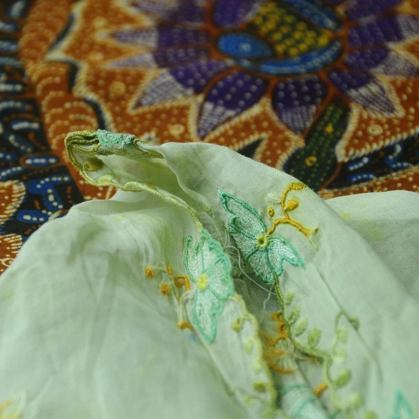 Vintage Green Floral Indonesian Kebaya with Floral Embroidery