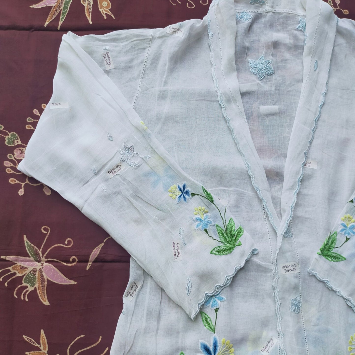 Vintage Iris Blue White Gradient Big Embroidery White Kebaya