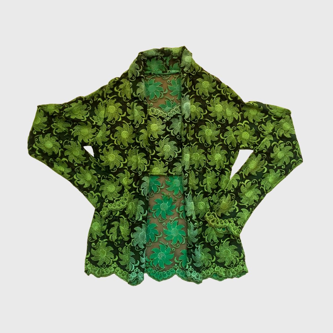 Vintage Green Floral Lace Kutubaru Kebaya