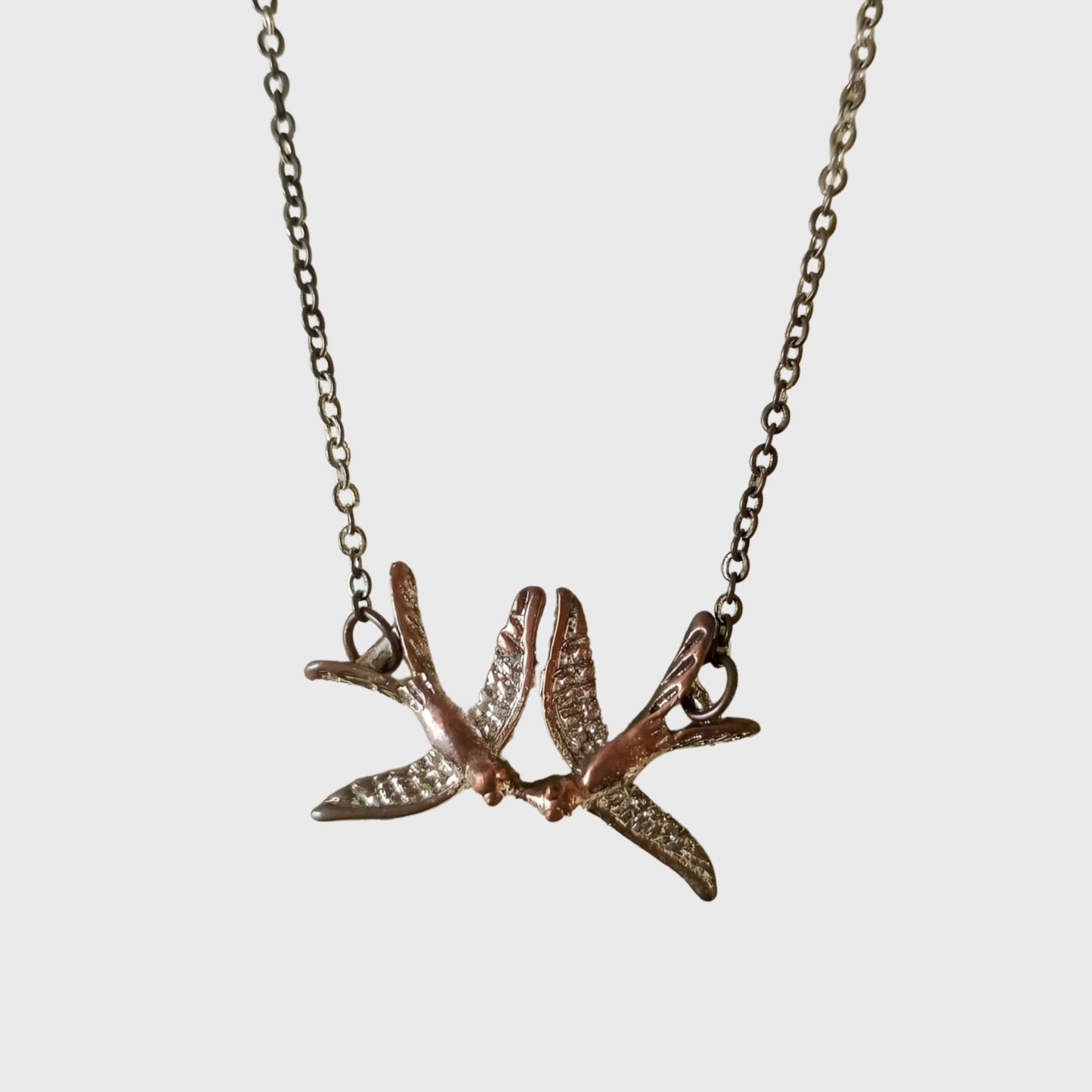 Silver Necklace with Two Birds Shapes