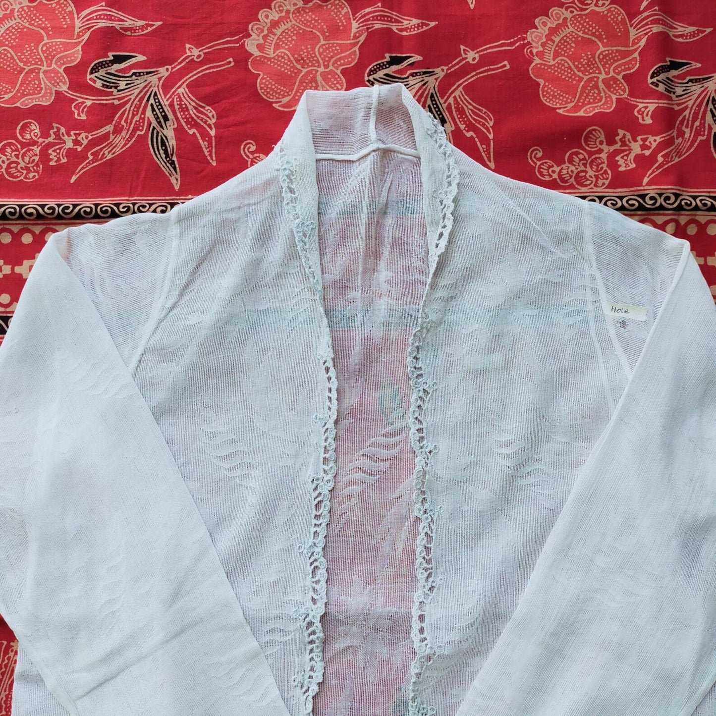 Vintage Indonesian European Lace Kebaya with Simple Kerancang Trim