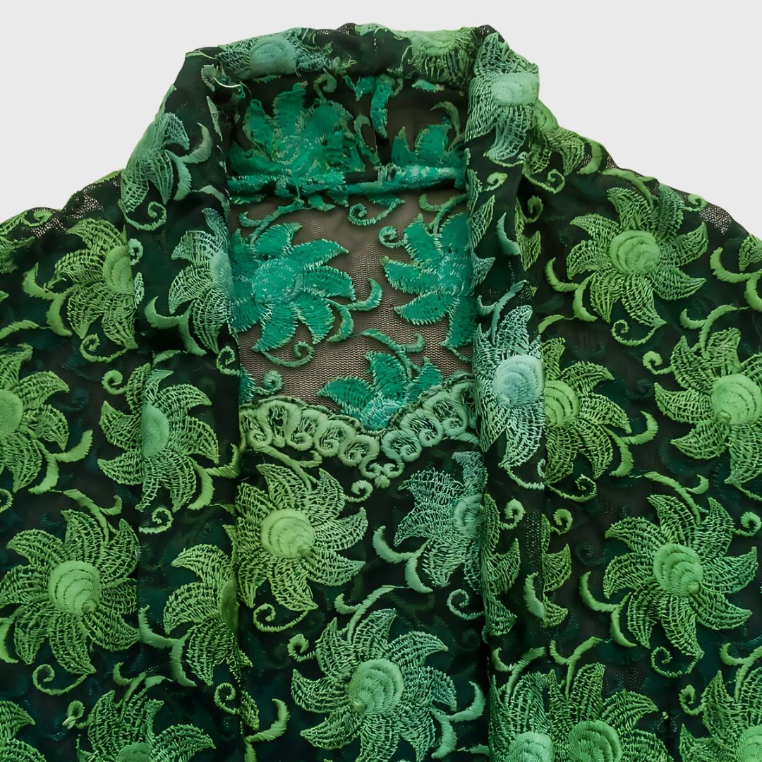 Vintage Green Floral Lace Kutubaru Kebaya