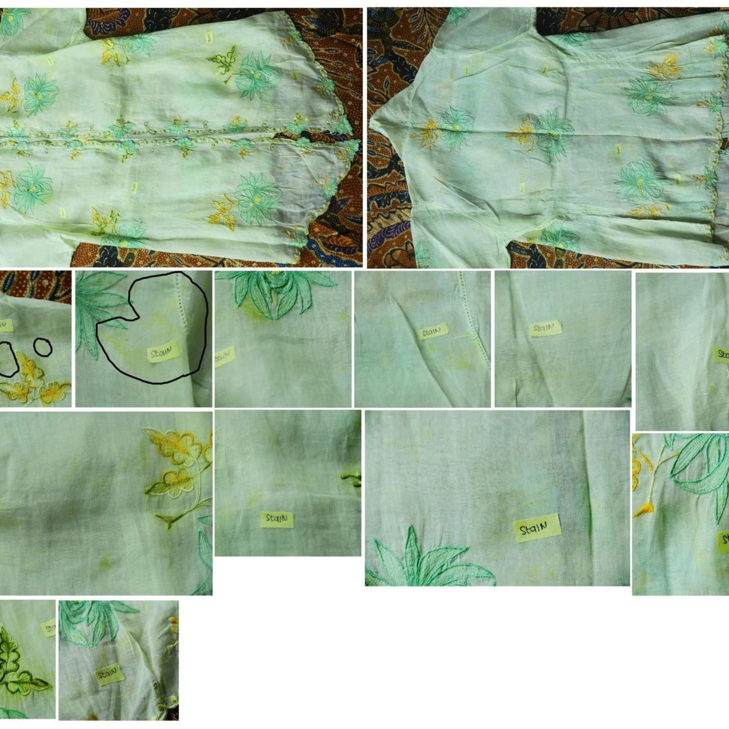 Vintage Green Floral Indonesian Kebaya with Floral Embroidery