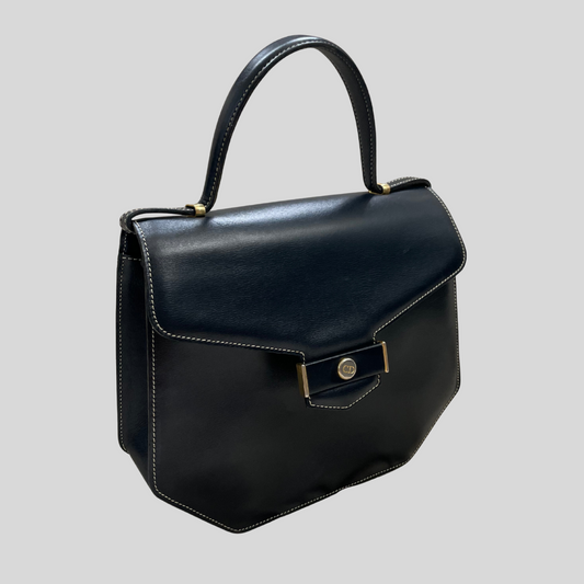 Vintage/Preloved Authentic Christian Dior Black Hexagonal Top Handle Crossbody Two Ways Leather Bag – Rare & On Sale!