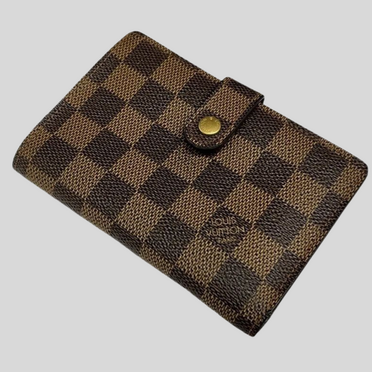 Authentic Pre-Owned Louis Vuitton Damier Ebene Bi-fold Wallet Purse with Clasp - M61664 - With Box! 30% OFF + FREE Shipping!