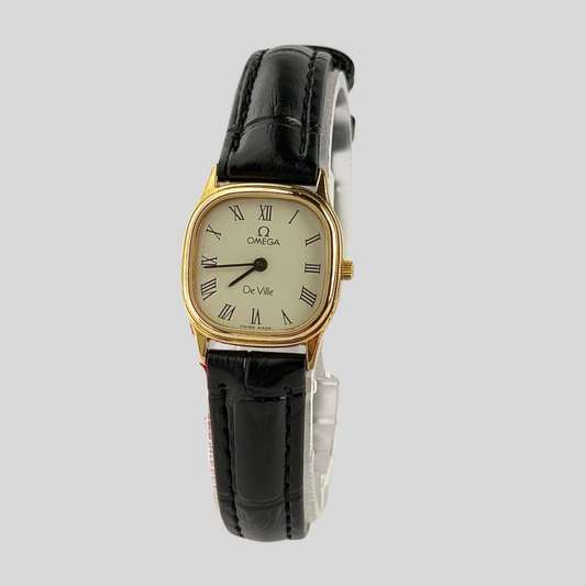 Elegant & Authentic! OMEGA De Ville 1450 Ladies Square Quartz Watch - Cream Dial & New Strap! 33