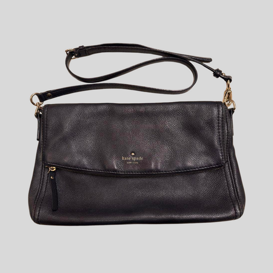 Authentic Pre-loved Kate Spade Black Leather Foldover Crossbody / Shoulder Bag - Versatile & Spacious! 64