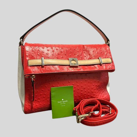 Charming Pre-loved Kate Spade 2-Way Bag - Red & White Bicolor Leather - Spacious & Stylish! 67