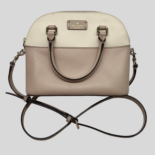Authentic Pre-loved Kate Spade NEW YORK 2-Way Handbag / Shoulder Bag - Stylish Beige & White Leather/Canvas! 45