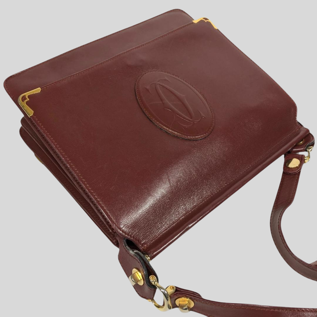 Authentic Pre-loved Cartier Must Line Shoulder Bag - Elegant Bordeaux Leather Vintage! 10
