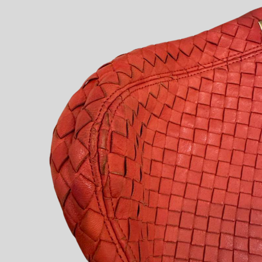 Authentic Pre-loved BOTTEGA VENETA Intrecciato Leather Shoulder Bag - Vibrant Red! 5