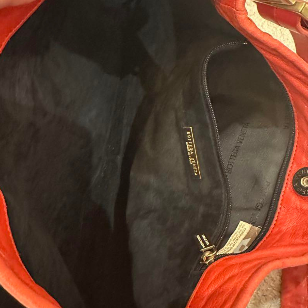 Authentic Pre-loved BOTTEGA VENETA Intrecciato Leather Shoulder Bag - Vibrant Red! 5