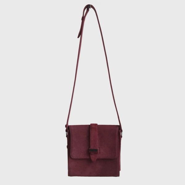 Vintage Mini Square Bordeaux Suede Sling Bag