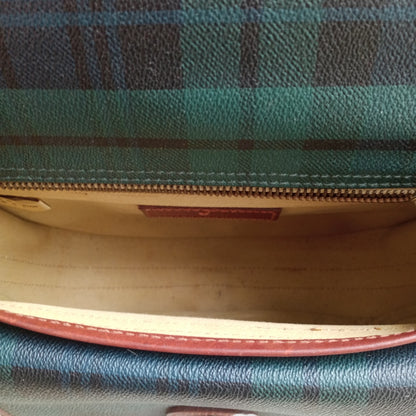 1990s Plaid Pattern Green Brown Leather Sling Bag