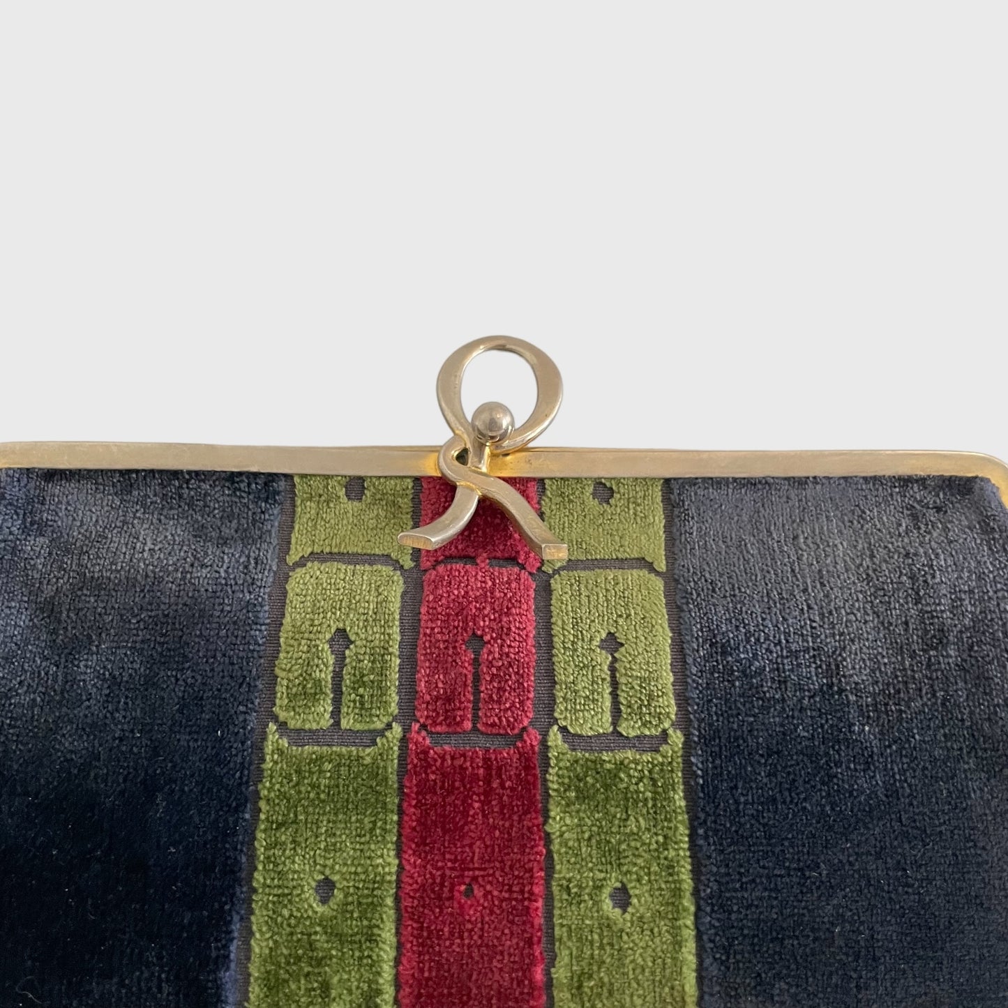 1990s Block Stripe Red Green Black Velvet Clutch