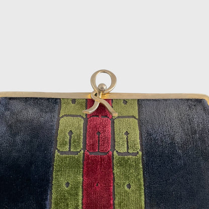 1990s Block Stripe Red Green Black Velvet Clutch