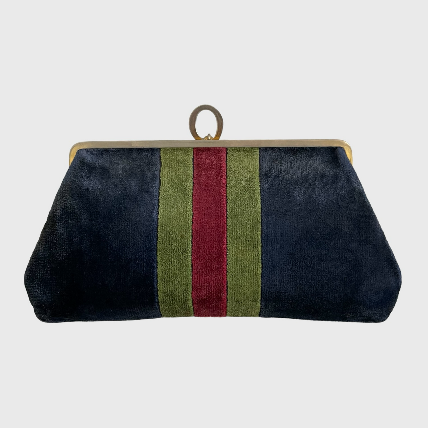 1990s Block Stripe Red Green Black Velvet Clutch