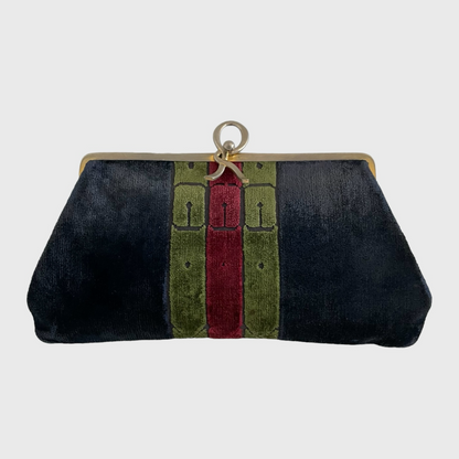 1990s Block Stripe Red Green Black Velvet Clutch