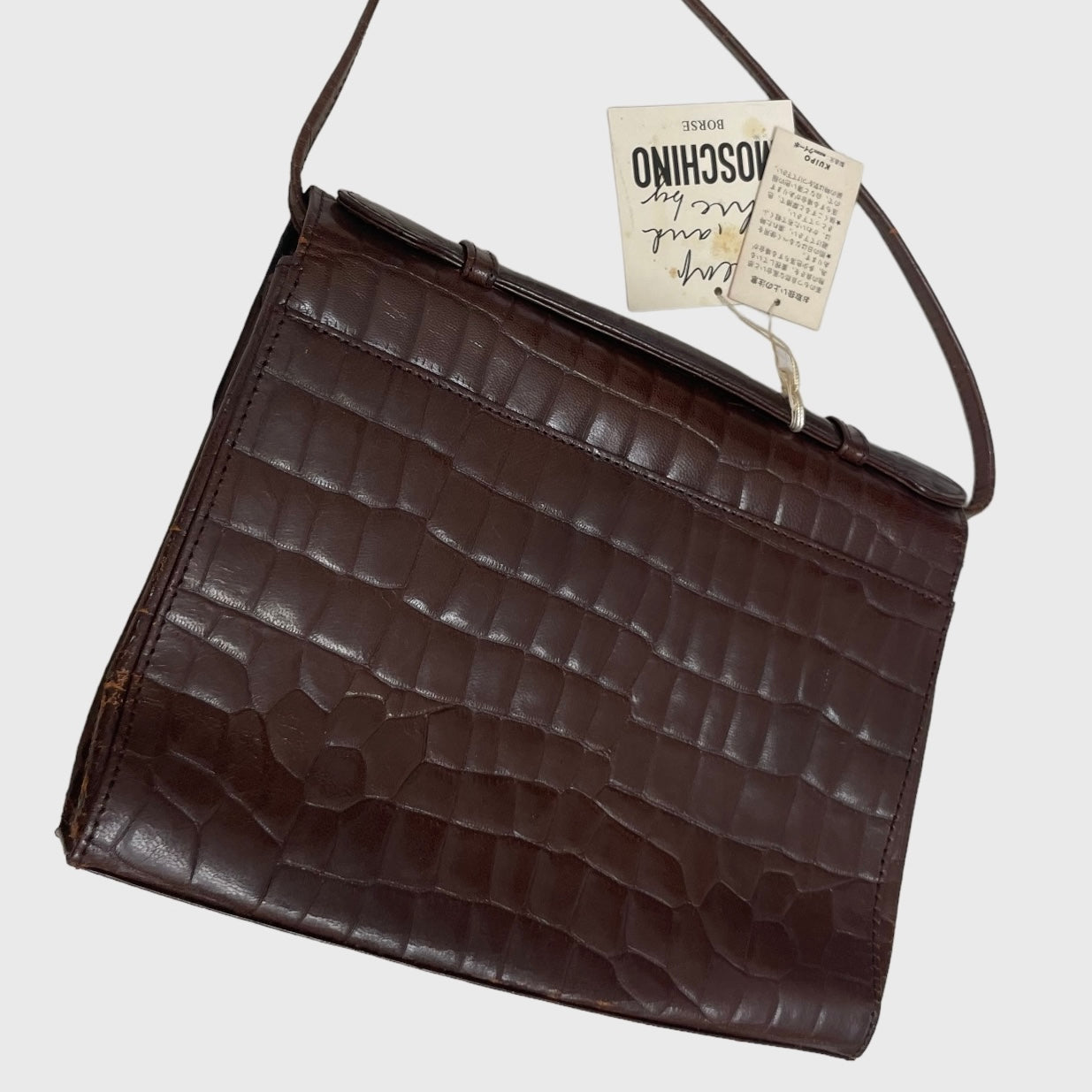 1990s Croc Embossed Dark Brown Leather Two Ways Bag