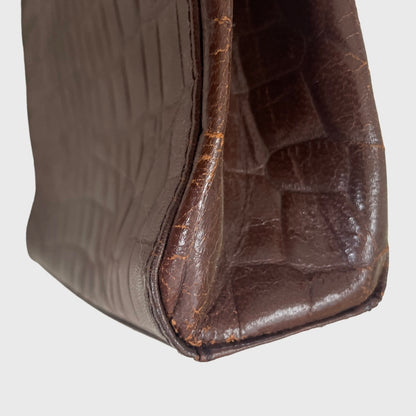 1990s Croc Embossed Dark Brown Leather Two Ways Bag