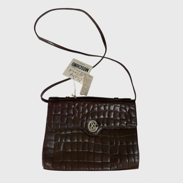 1990s Croc Embossed Dark Brown Leather Two Ways Bag