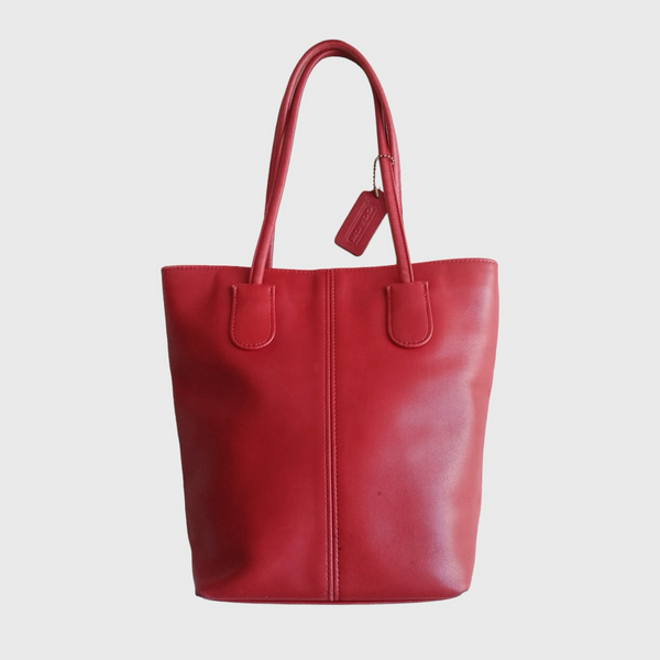 1990s Tote Red Leather Hand Bag