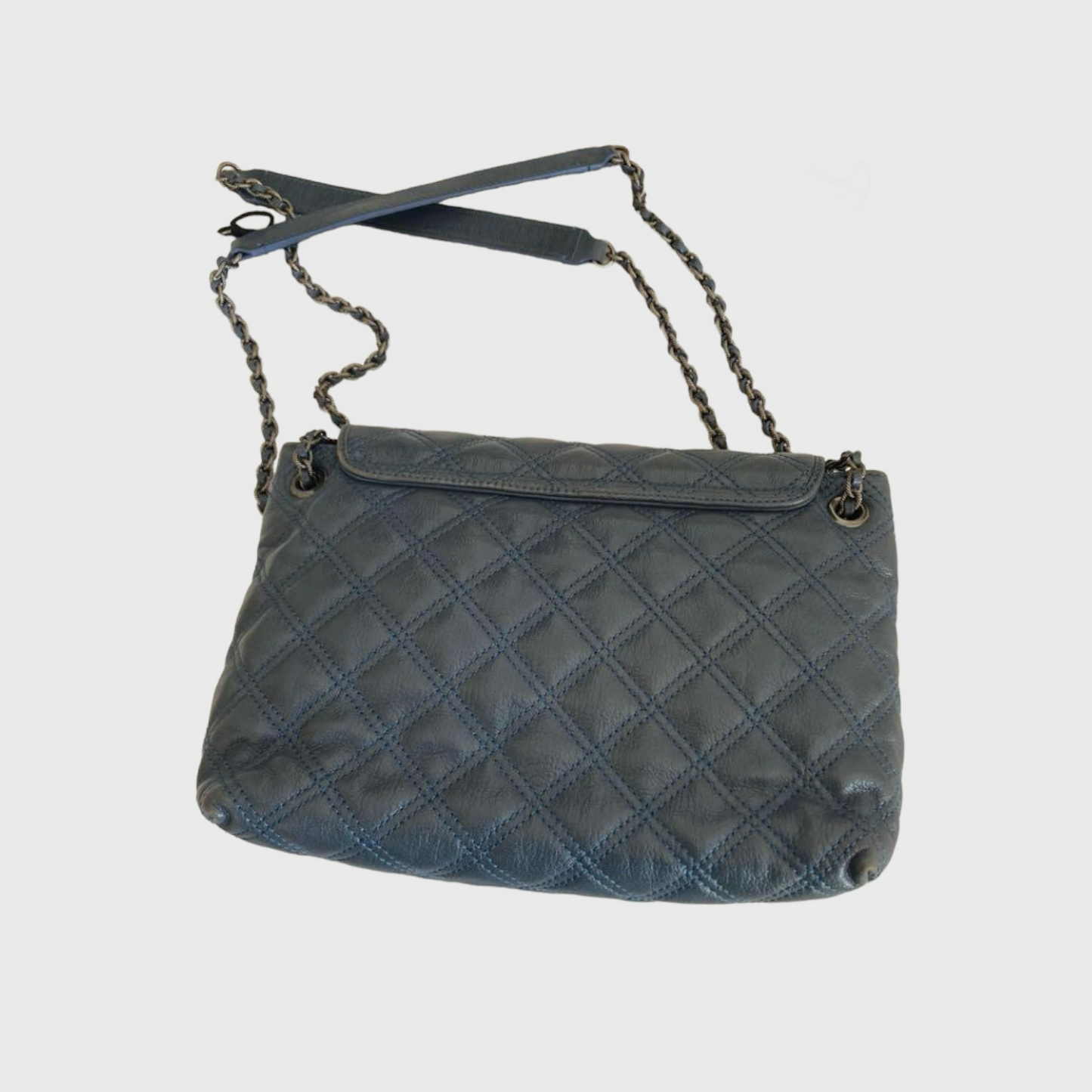 Vintage Square Quilted Diagonal Black Leather Shoulder Bag