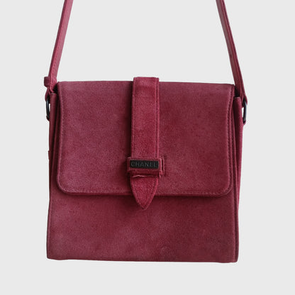 Vintage Mini Square Bordeaux Suede Sling Bag