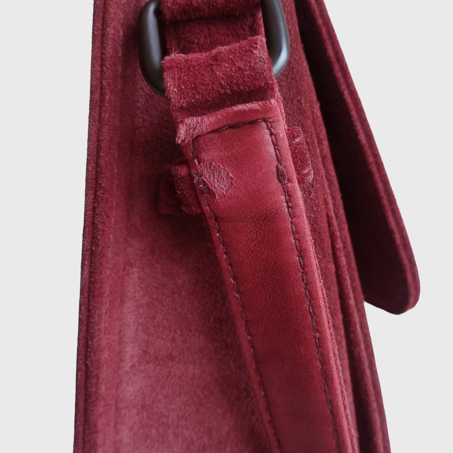 Vintage Mini Square Bordeaux Suede Sling Bag