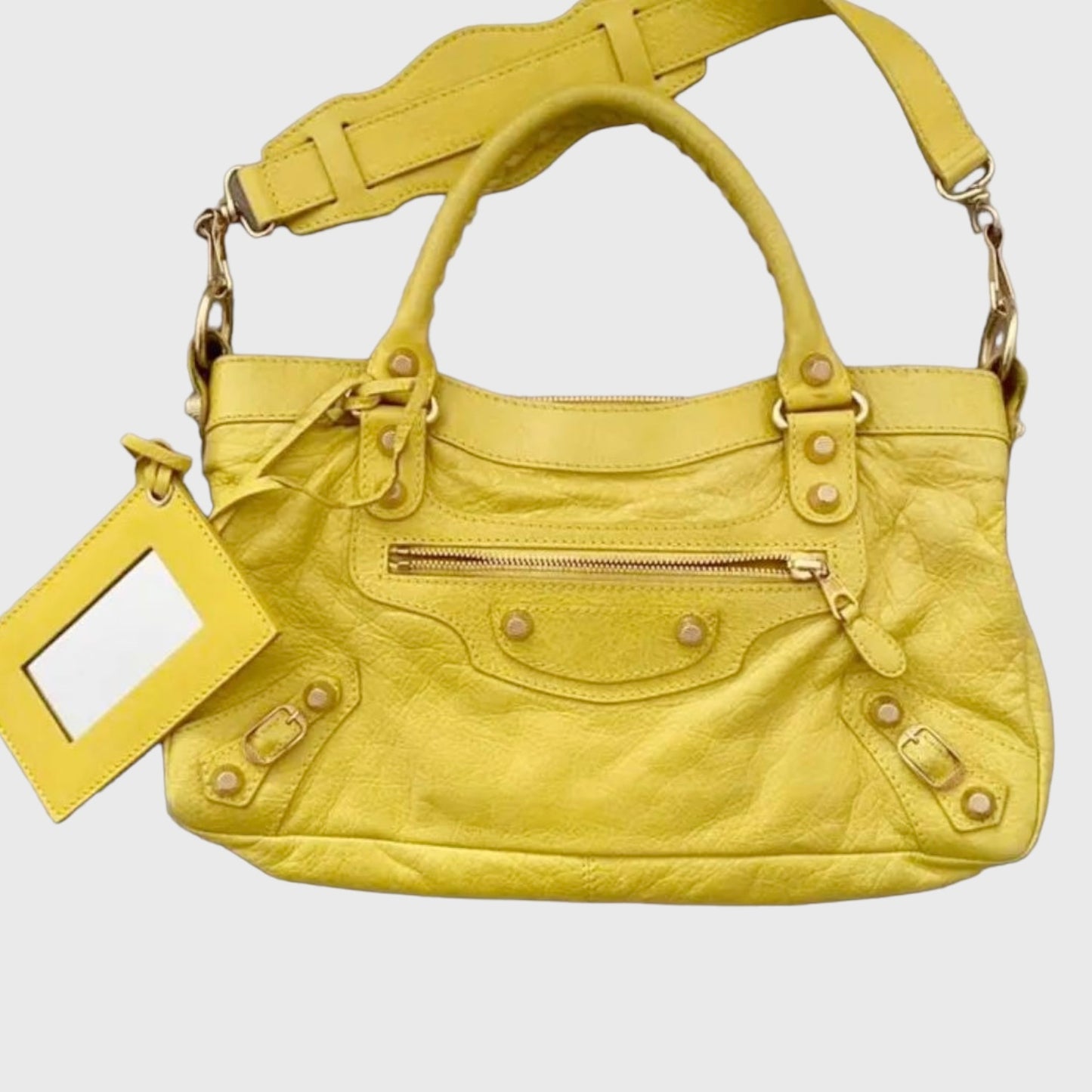 Vintage Gold Studs Yellow Leather Two Ways Bag