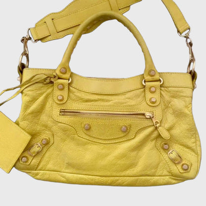 Vintage Gold Studs Yellow Leather Two Ways Bag