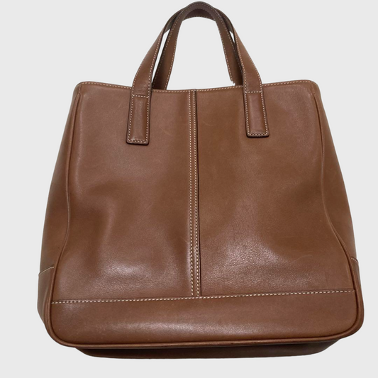Vintage Tote Beige Brown Leather Hand Bag