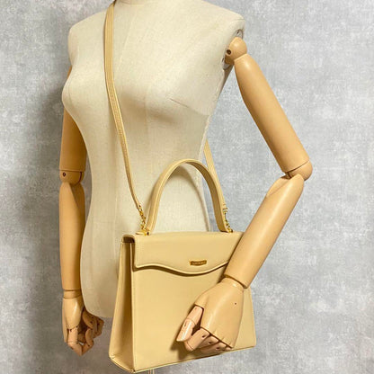 Beige Leather 2 Way Shoulder Bag