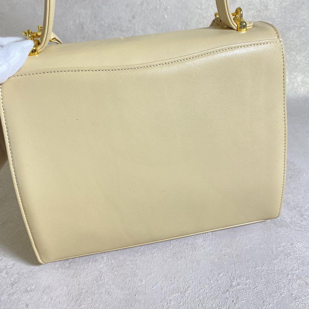 Beige Leather 2 Way Shoulder Bag