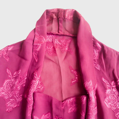 Vintage Pink Fuchsia Kutubaru Kebaya Rose Pattern