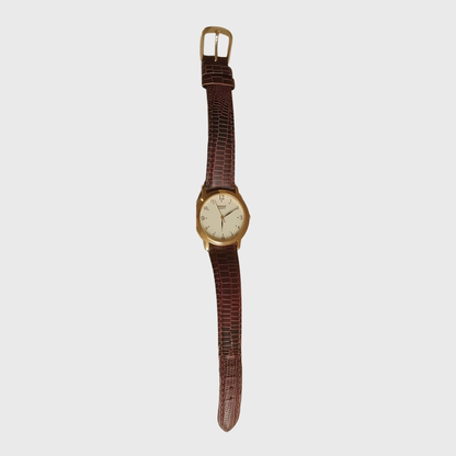 1990s 7NO1-6481 Gold Accent Brown Leather Watch