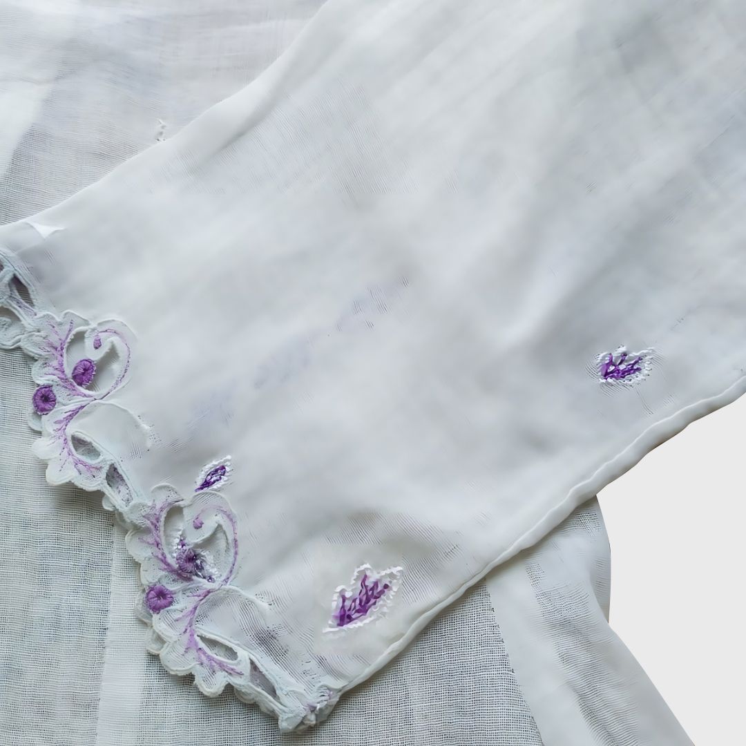 Vintage Broken White with Purple Embroidery Encim Kebaya