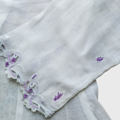 Vintage Broken White with Purple Embroidery Encim Kebaya