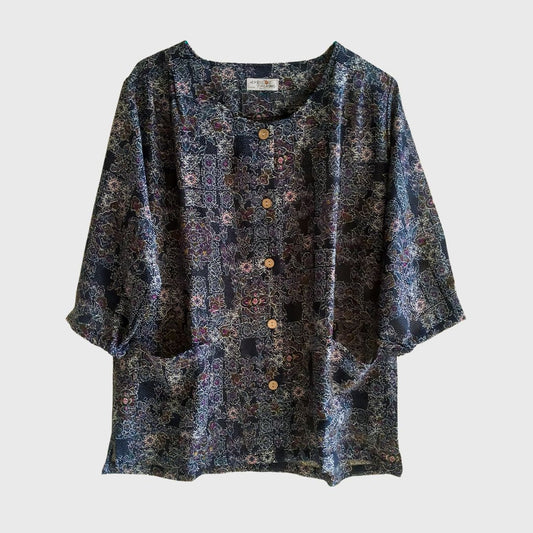 Vintage Floral Purple Blouse