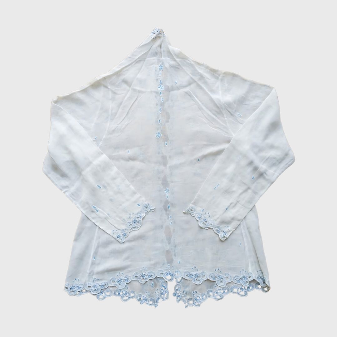 Vintage Broken White with Paisley Blue Embroidery