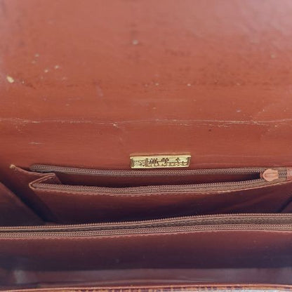 Vintage Croc Texture Brown Leather Shoulder Bag