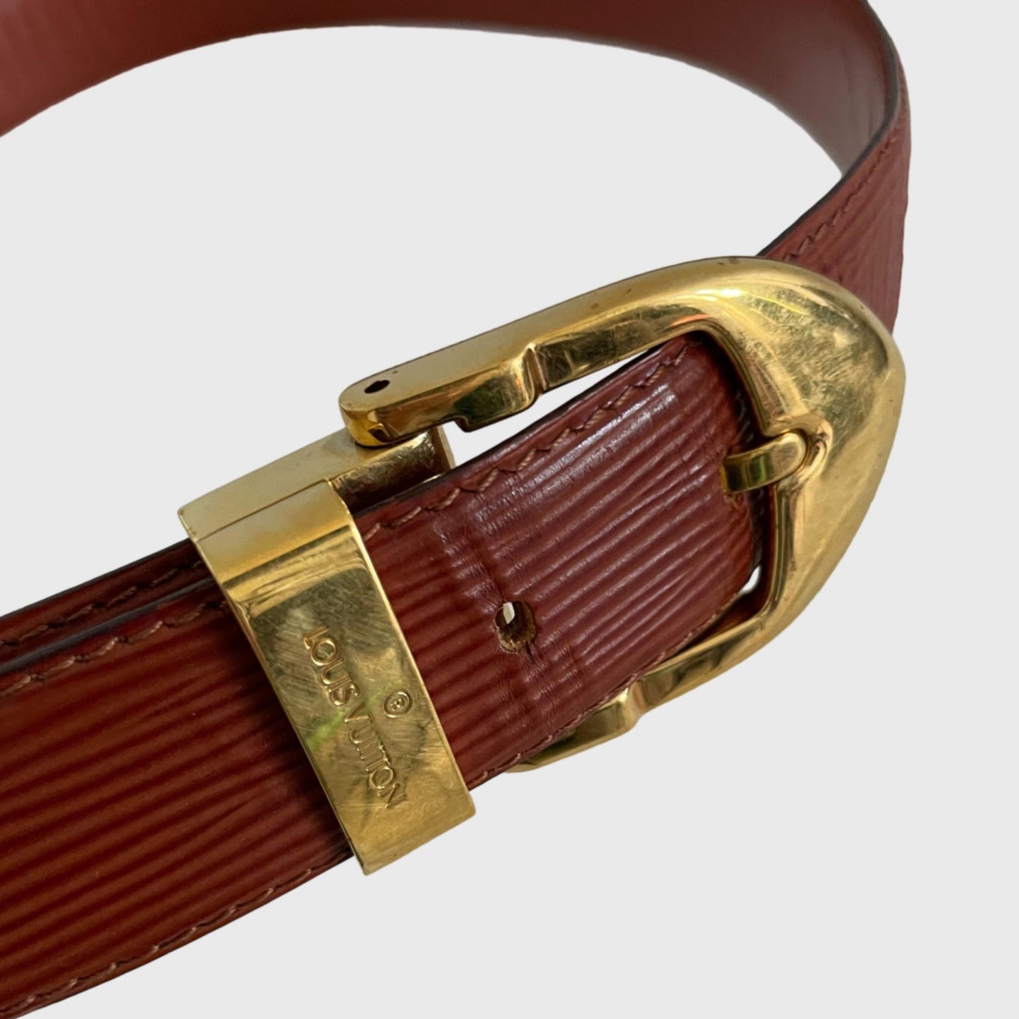 1995 Cipango Gold Tone Brown Leather Belt