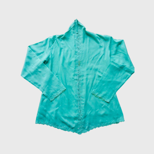 Vintage Mint Green Poly Simple Encim Kebaya