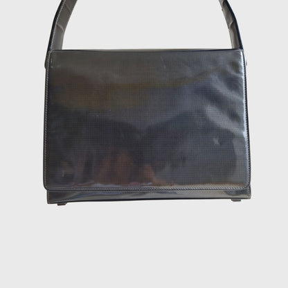 Vintage Plain Square Black Patent Leather Shoulder Bag